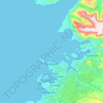 Mappa topografica Reykjavík, altitudine, rilievo