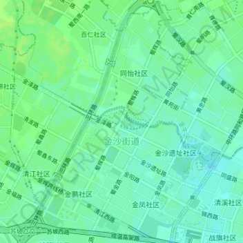 Mappa topografica 金沙街道, altitudine, rilievo
