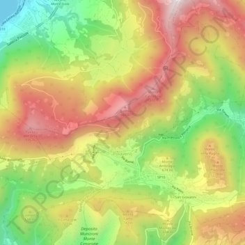 Mappa topografica Polaveno, altitudine, rilievo