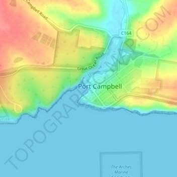 Mappa topografica Port Campbell Coastal Reserve, altitudine, rilievo