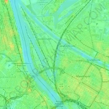 Mappa topografica Innenstadt/Jungbusch, altitudine, rilievo