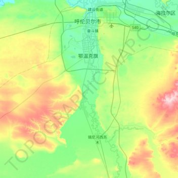 Mappa topografica 巴彦托海镇, altitudine, rilievo