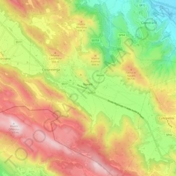 Mappa topografica Navelli, altitudine, rilievo