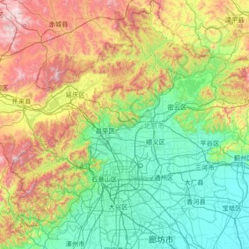 Mappa topografica Dongcheng District, altitudine, rilievo
