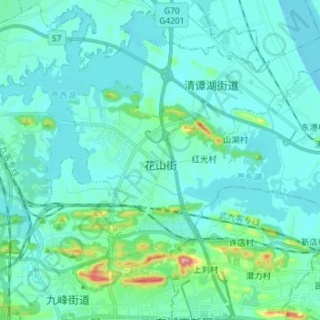 Mappa topografica 花山街道, altitudine, rilievo
