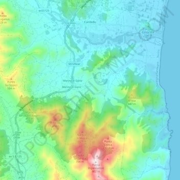 Mappa topografica Cardedu, altitudine, rilievo