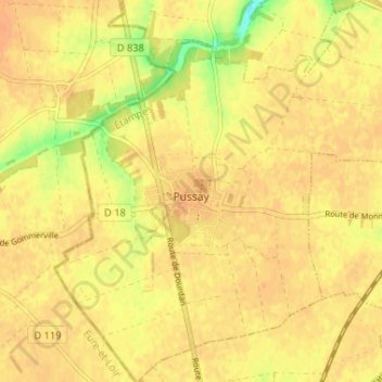 Mappa topografica Pussay, altitudine, rilievo