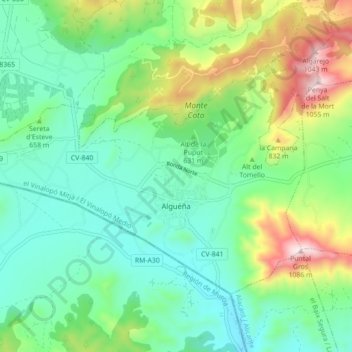 Mappa topografica Algueña, altitudine, rilievo