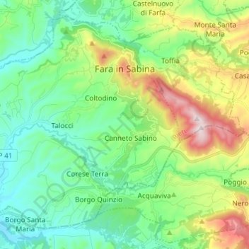 Mappa topografica Fara in Sabina, altitudine, rilievo