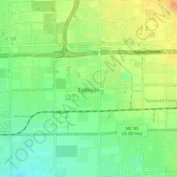 Mappa topografica Tolleson, altitudine, rilievo