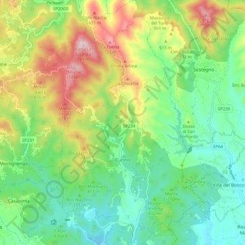 Mappa topografica Curino, altitudine, rilievo