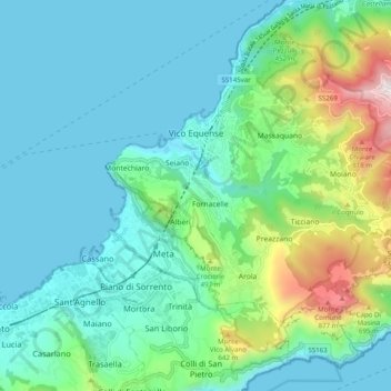 Mappa topografica Vico Equense, altitudine, rilievo