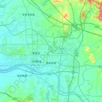Mappa topografica 鹏泉街道, altitudine, rilievo
