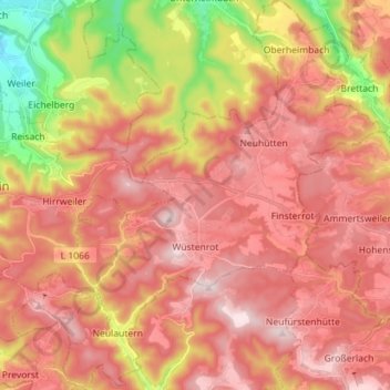 Mappa topografica Wüstenrot, altitudine, rilievo