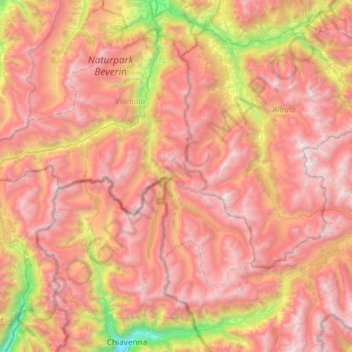 Mappa topografica Alpi del Platta, altitudine, rilievo