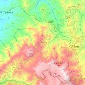 Mappa topografica Sechu-Zubza, altitudine, rilievo