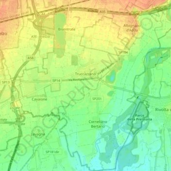 Mappa topografica Truccazzano, altitudine, rilievo