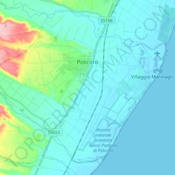 Mappa topografica Policoro, altitudine, rilievo