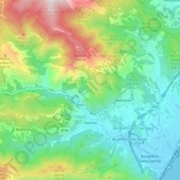 Mappa topografica Toirano, altitudine, rilievo