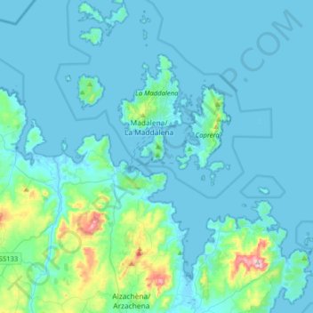 Mappa topografica Arcipelago di La Maddalena, altitudine, rilievo