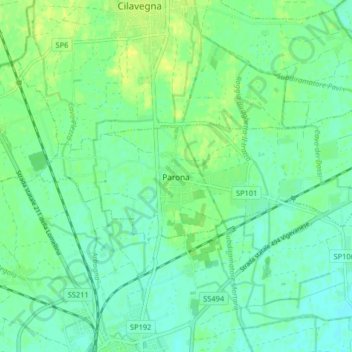Mappa topografica Parona, altitudine, rilievo