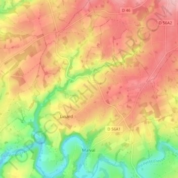 Mappa topografica Linard, altitudine, rilievo