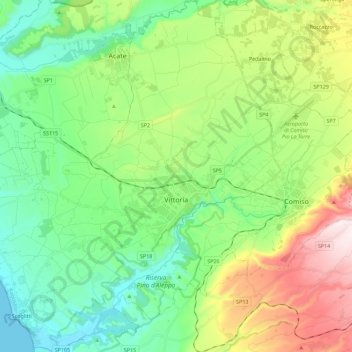 Mappa topografica Vittoria, altitudine, rilievo