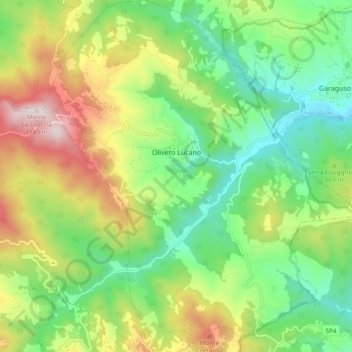 Mappa topografica Oliveto Lucano, altitudine, rilievo