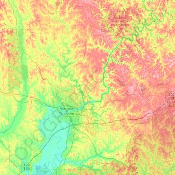 Mappa topografica Tuscaloosa County, altitudine, rilievo