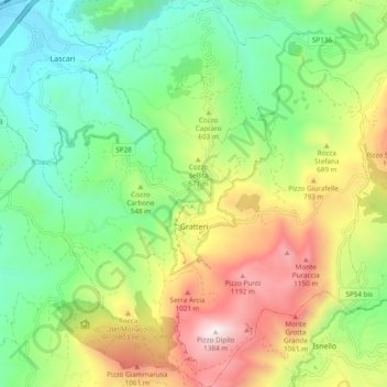 Mappa topografica Gratteri, altitudine, rilievo