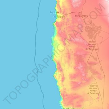 Mappa topografica Iquique, altitudine, rilievo