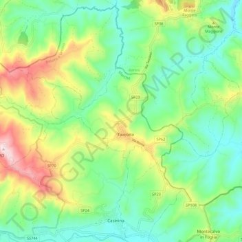 Mappa topografica Tavoleto, altitudine, rilievo