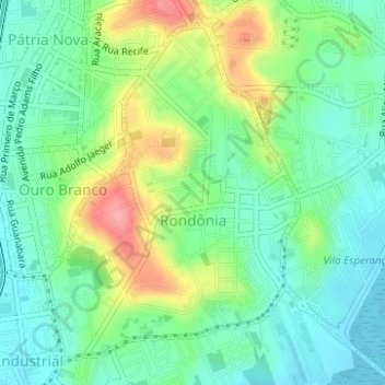 Mappa topografica Rondônia, altitudine, rilievo