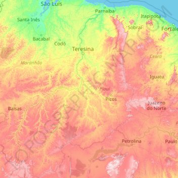 Mappa topografica Piauí, altitudine, rilievo