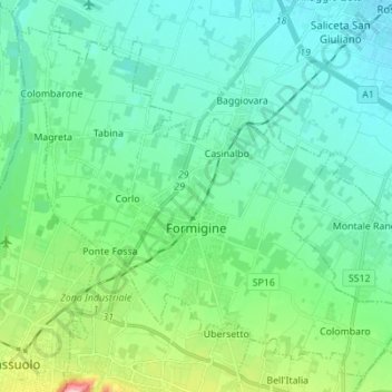 Mappa topografica Formigine, altitudine, rilievo