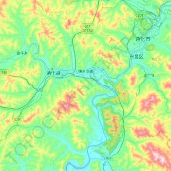 Mappa topografica 快大茂镇, altitudine, rilievo