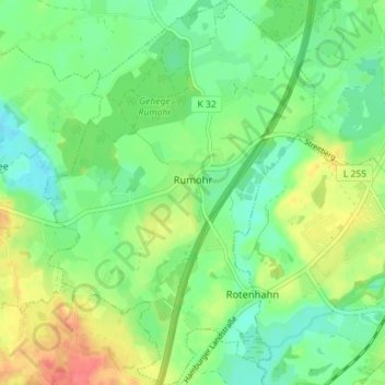 Mappa topografica Rumohr, altitudine, rilievo