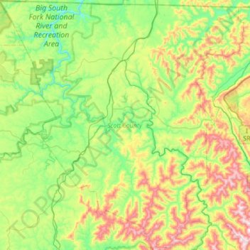 Mappa topografica Scott County, altitudine, rilievo