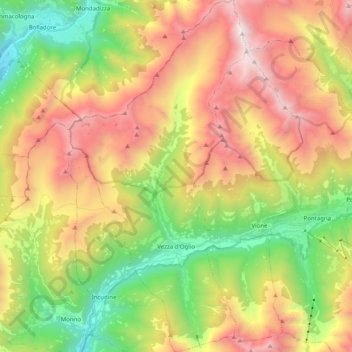 Mappa topografica Vezza d'Oglio, altitudine, rilievo