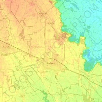 Mappa topografica Garlasco, altitudine, rilievo