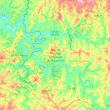 Mappa topografica Tietê, altitudine, rilievo