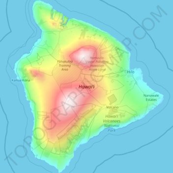Mappa topografica Hawaii, altitudine, rilievo