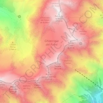 Mappa topografica Ghiacciaio dei Forni, altitudine, rilievo