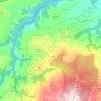 Mappa topografica Cova, altitudine, rilievo