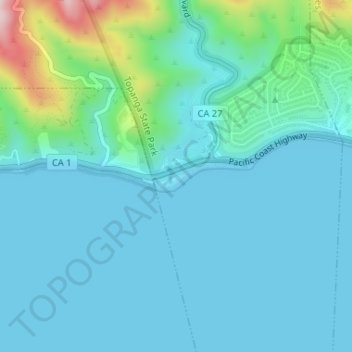 Mappa topografica Topanga County Beach, altitudine, rilievo