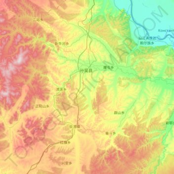 Mappa topografica 孙吴县, altitudine, rilievo