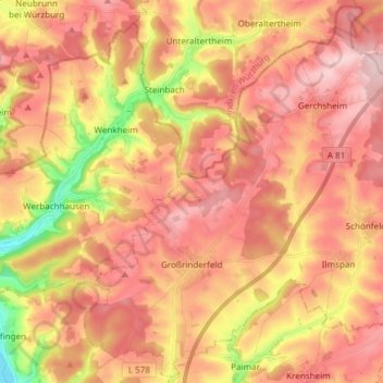 Mappa topografica Großrinderfeld, altitudine, rilievo