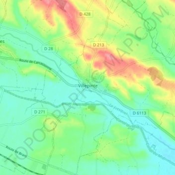 Mappa topografica Villepinte, altitudine, rilievo