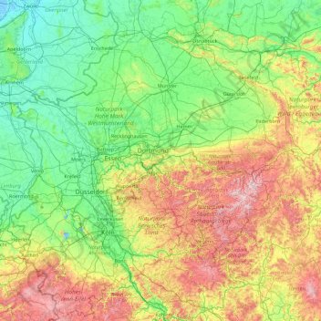 Mappa topografica Renania Settentrionale-Vestfalia, altitudine, rilievo