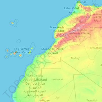 Mappa topografica Marocco, altitudine, rilievo